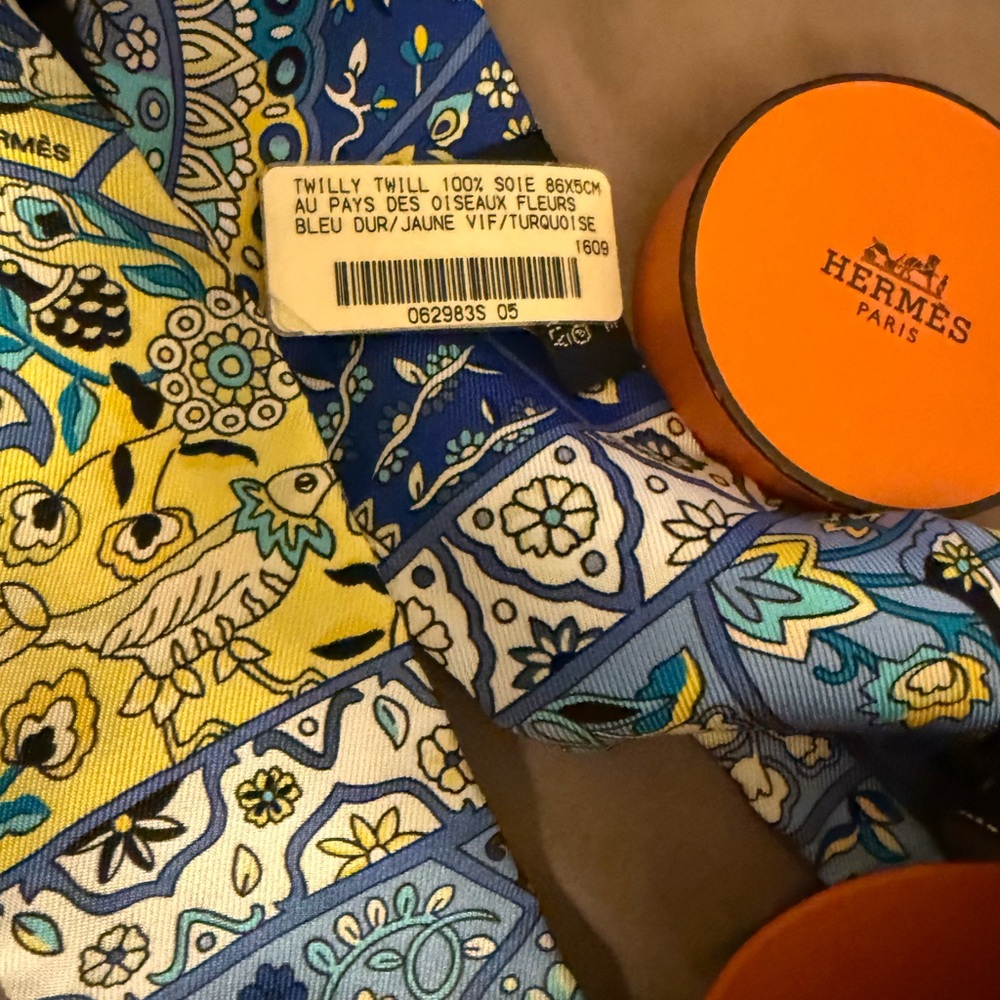 Hermès Twilly Scarf in Blue and Yellow